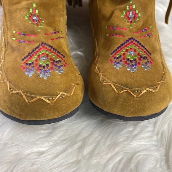 Ladies Moccasin Knee High Suede Wide Calf Leg Boots, Tan, - Picture 8 of 13